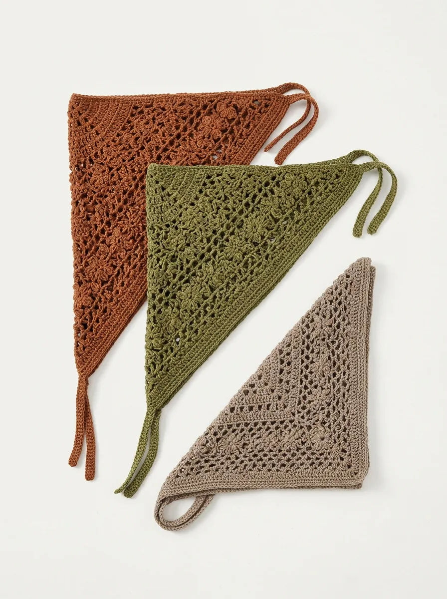Modern Floral Crochet Bandana Headscarf Trio
