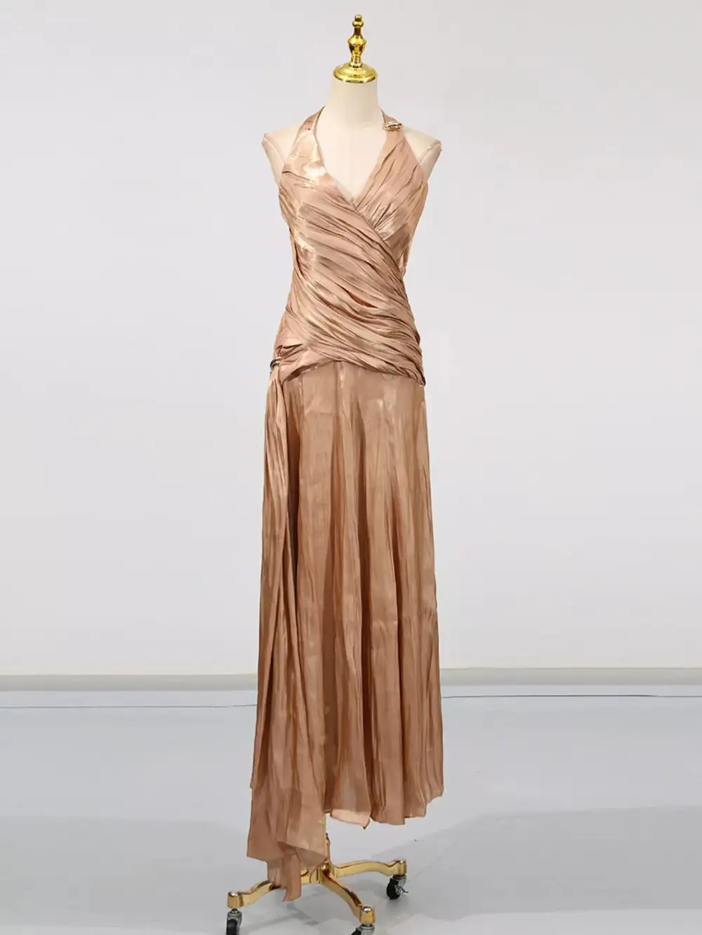 Halter Neck Ruched Maxi Dress
