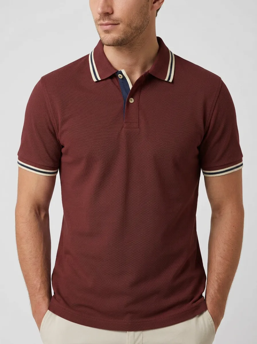 Men's Ribbed Textured Striped Contrast-Trim Polo Shirt