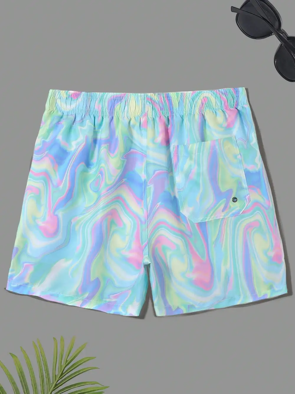 Men's Drawstring Allover Print Pocket Swim Trunks