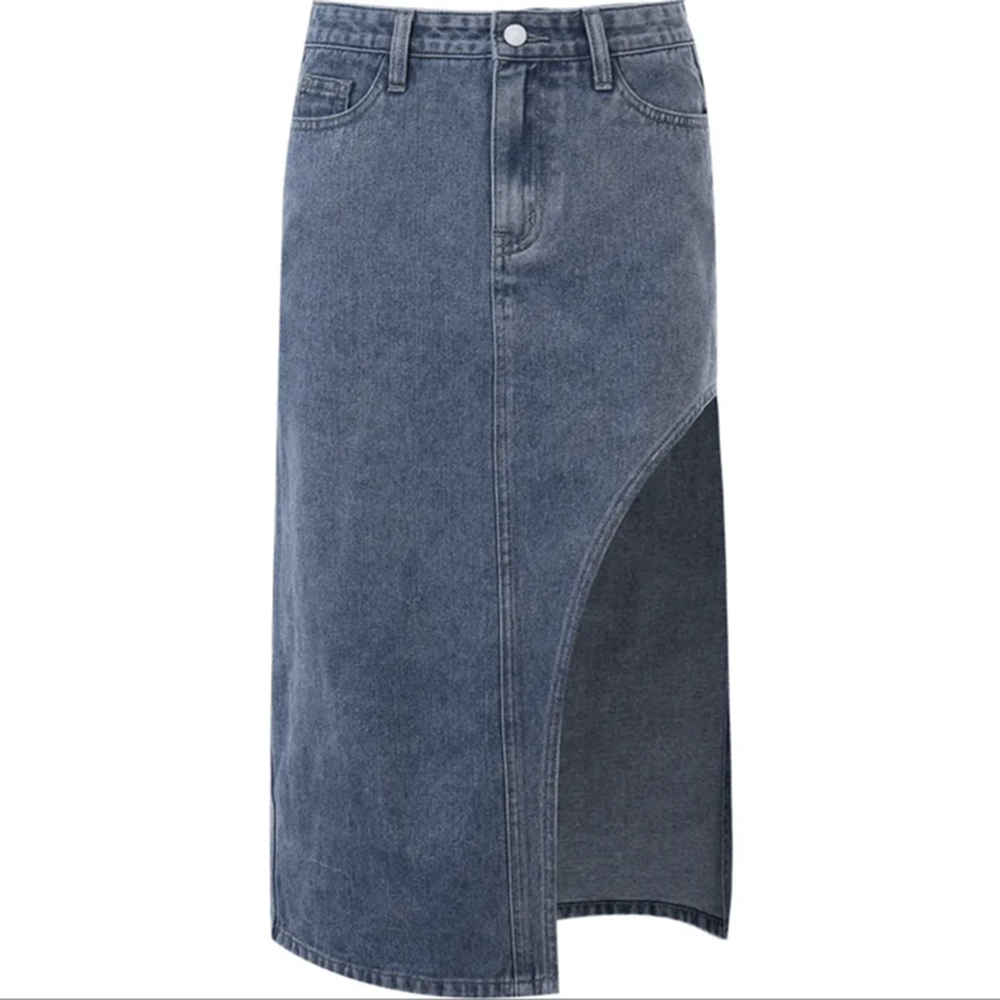 Denim High Waist Slit Midi Skirt