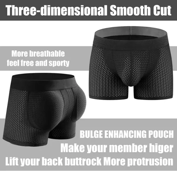 Men’s Padded Shaping Boxer Briefs – Lightweight, Breathable, Removable Lift Pads