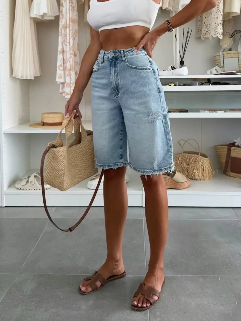 Everyday Distressed High Waisted Denim Shorts