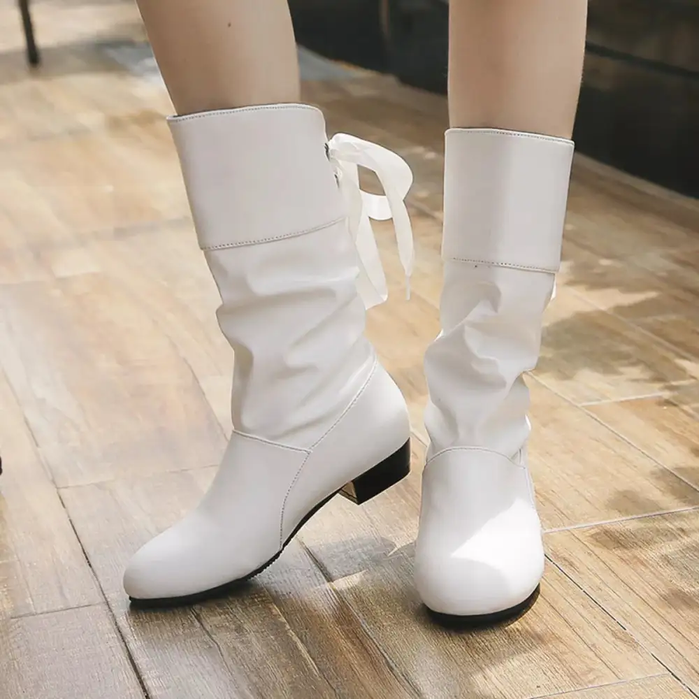 Feminine Round Toe Block Heels Boots