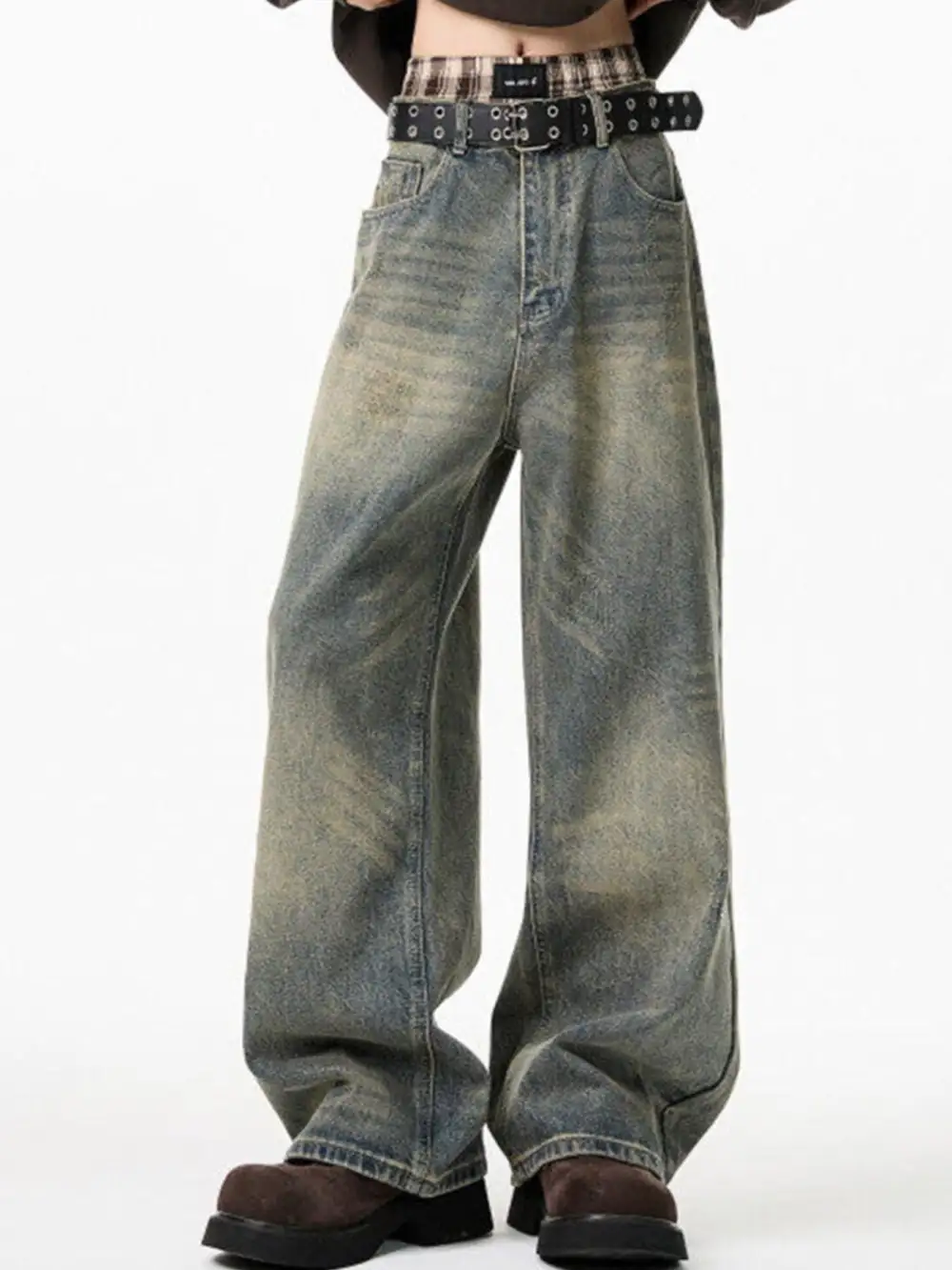 Men's Full Size Wash Wide Leg Jeans Plus Size