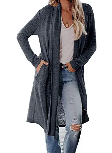 Womens Solid Casual Cozy Knit Open Front Long Cardigan Sweater
