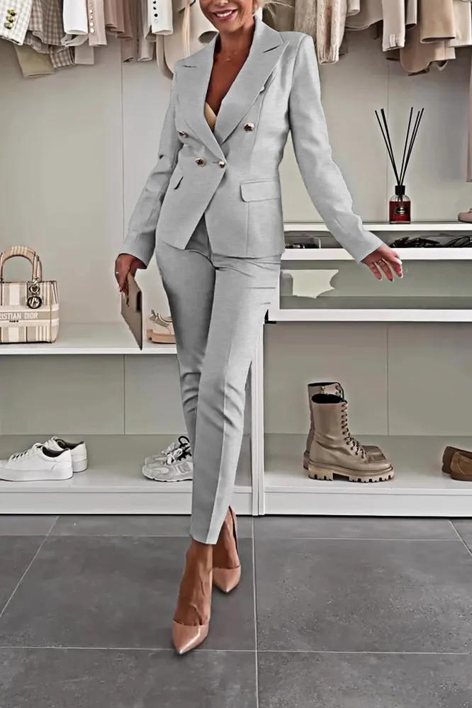 5PACK- Stylish Solid Color Button Jacket and Pants Two Piece Set