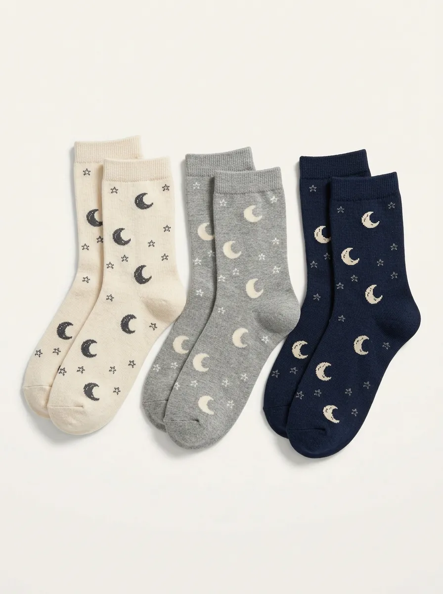 Women's Celestial Ribbed Mid Calf Crew Socks Three Pair Set