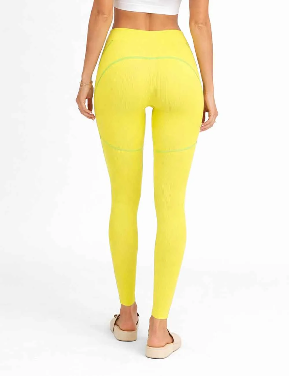 Ribbed Color Block Elastic Waist Yoga Pants