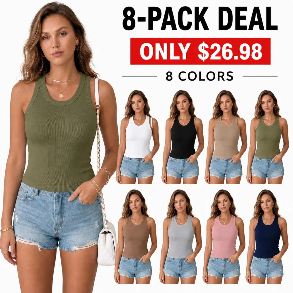 Women's Built-In Bra Ribbed Round Neck Tank Top