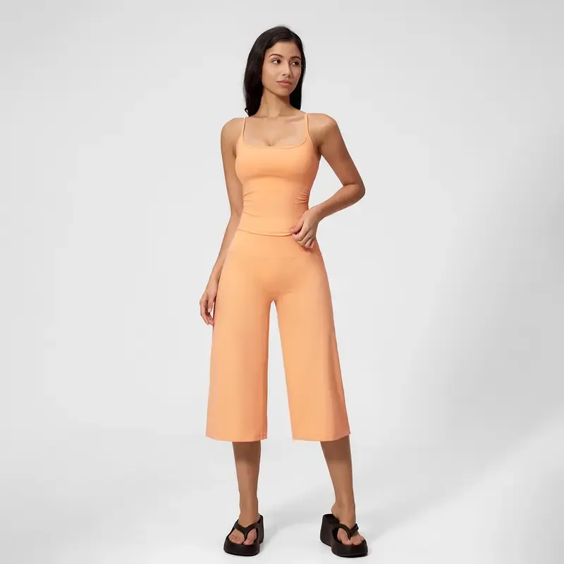 Strappy Tank Top and High-Waisted Mid-Length Shorts — Outdoor Running & Sports Set
