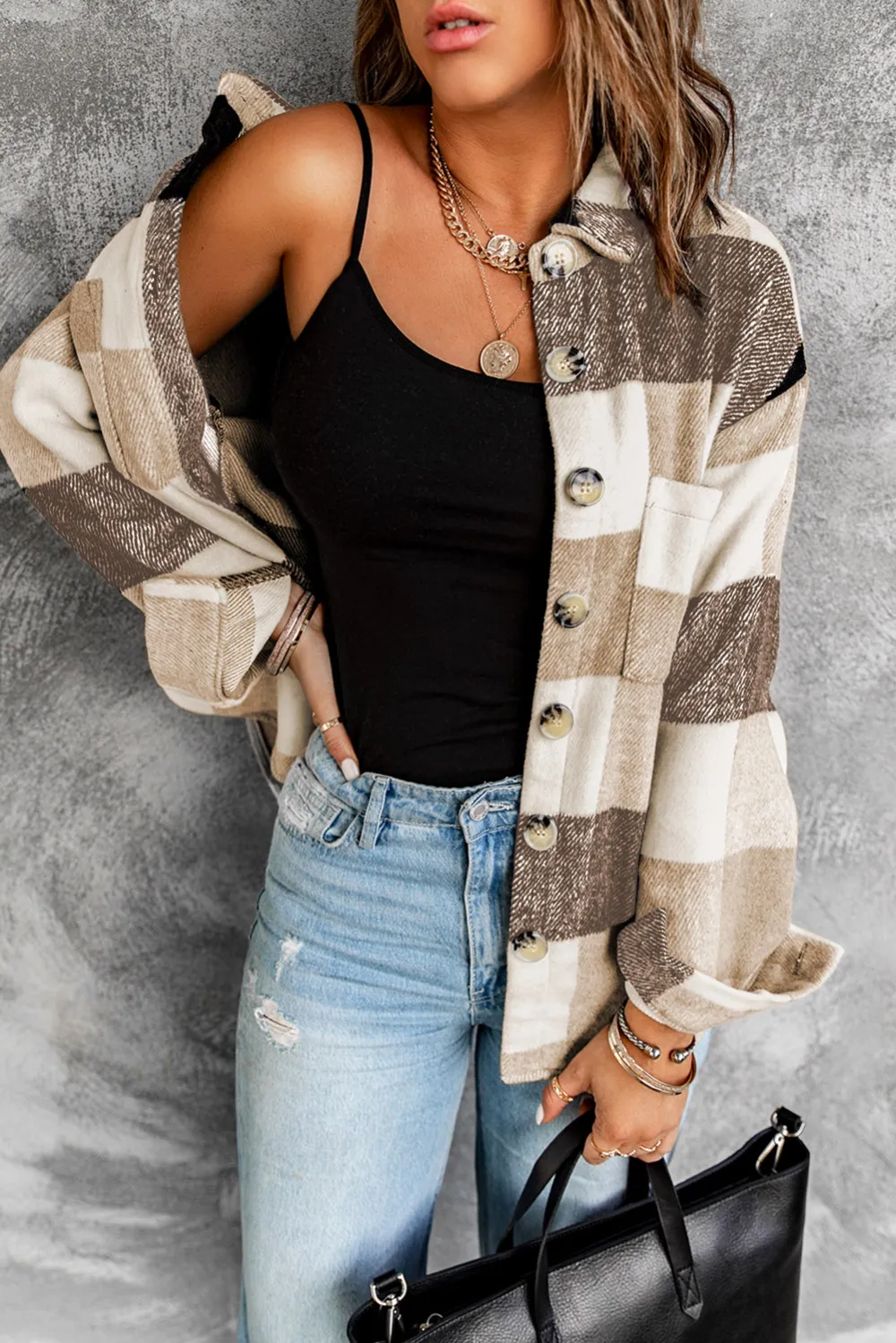 Plaid Color Block Patchwork Shirt Jacket