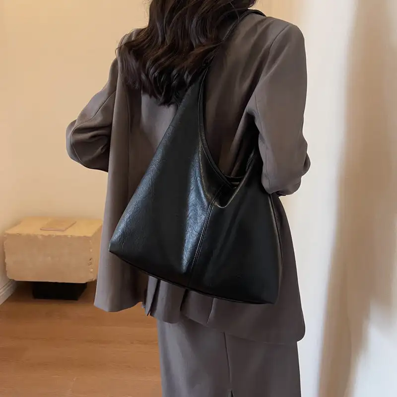 Roomy Faux Leather Baguette Bag
