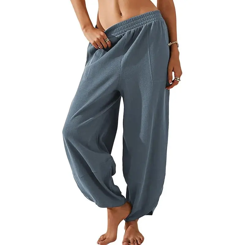 Women’s Harem Barrel Wide Leg Pants Elastic Waist Baggy Loose Fit Casual Jogger Sweatpants With Pockets Beach Street Coffee Teacher Outfits