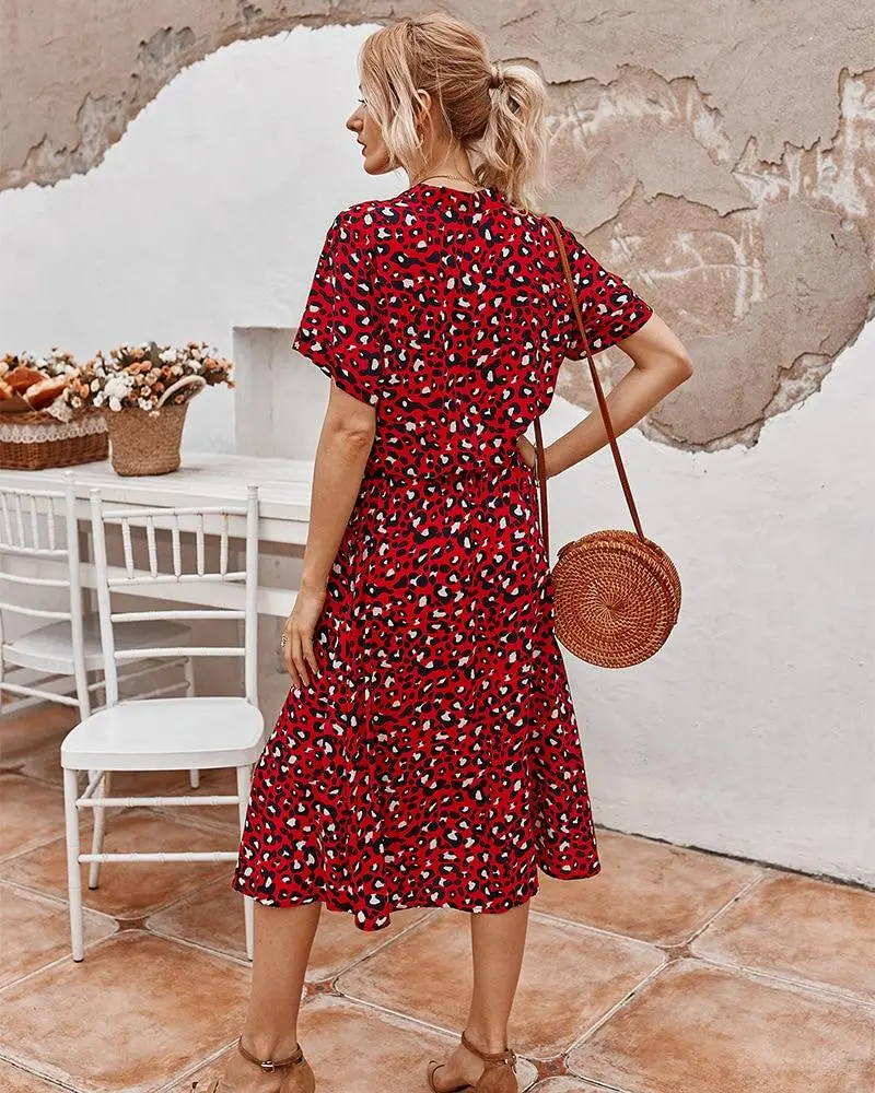 2025 Luludress Ladies Bohemian Leopard Print Shirt Dress