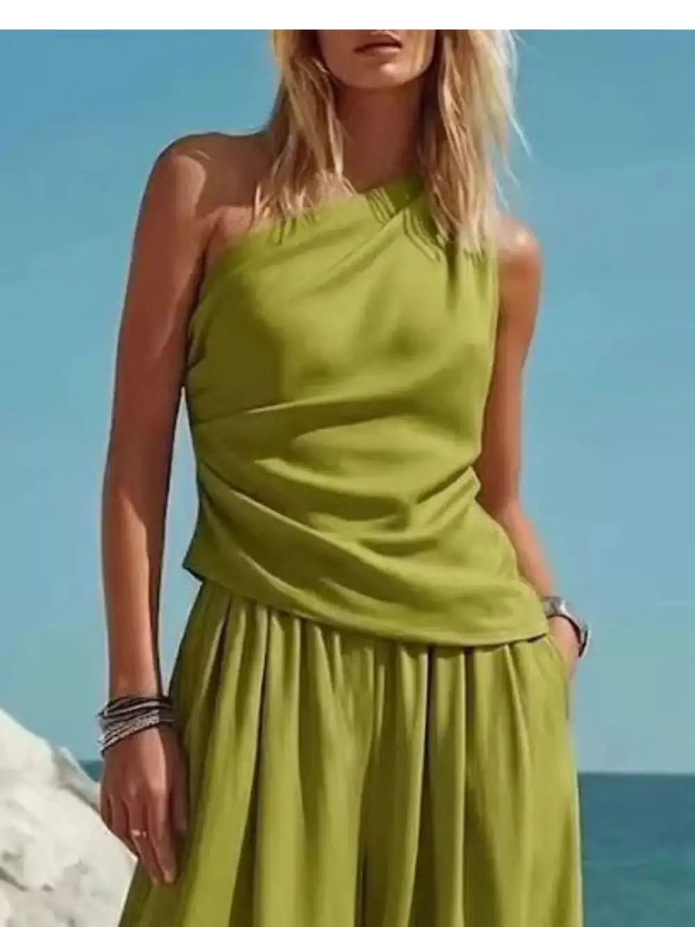 Refined Full Size One Shoulder Top and Wide Leg Pants