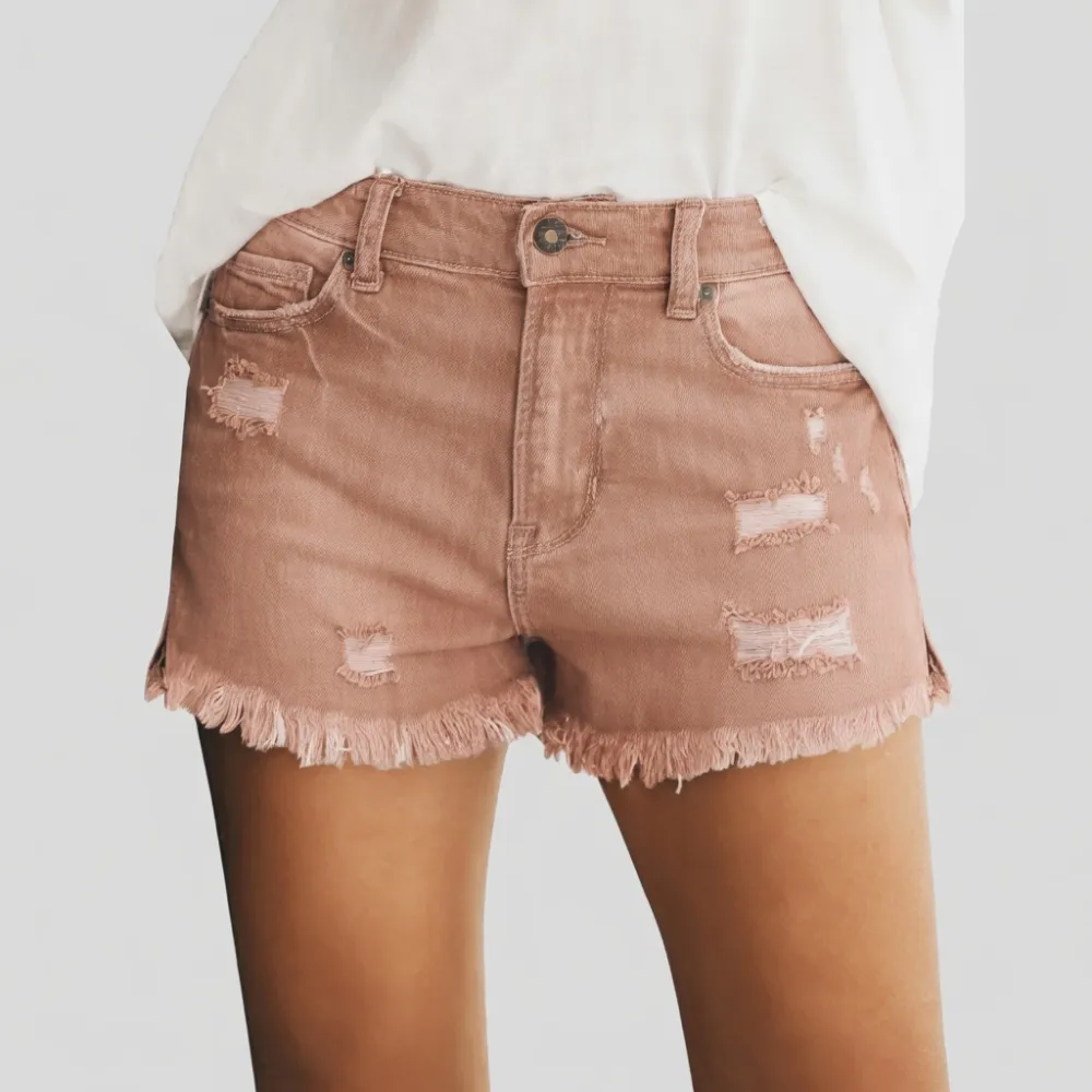 Women's Casual Mid Rise Denim Shorts Stretch Ripped Raw Hem Jean Shorts