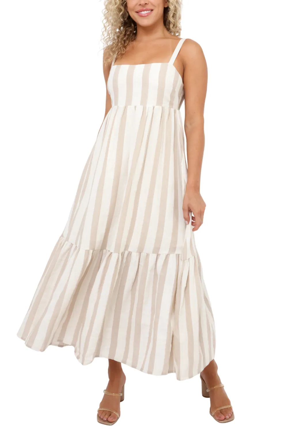 Striped Tiered Smocked Midi Dress