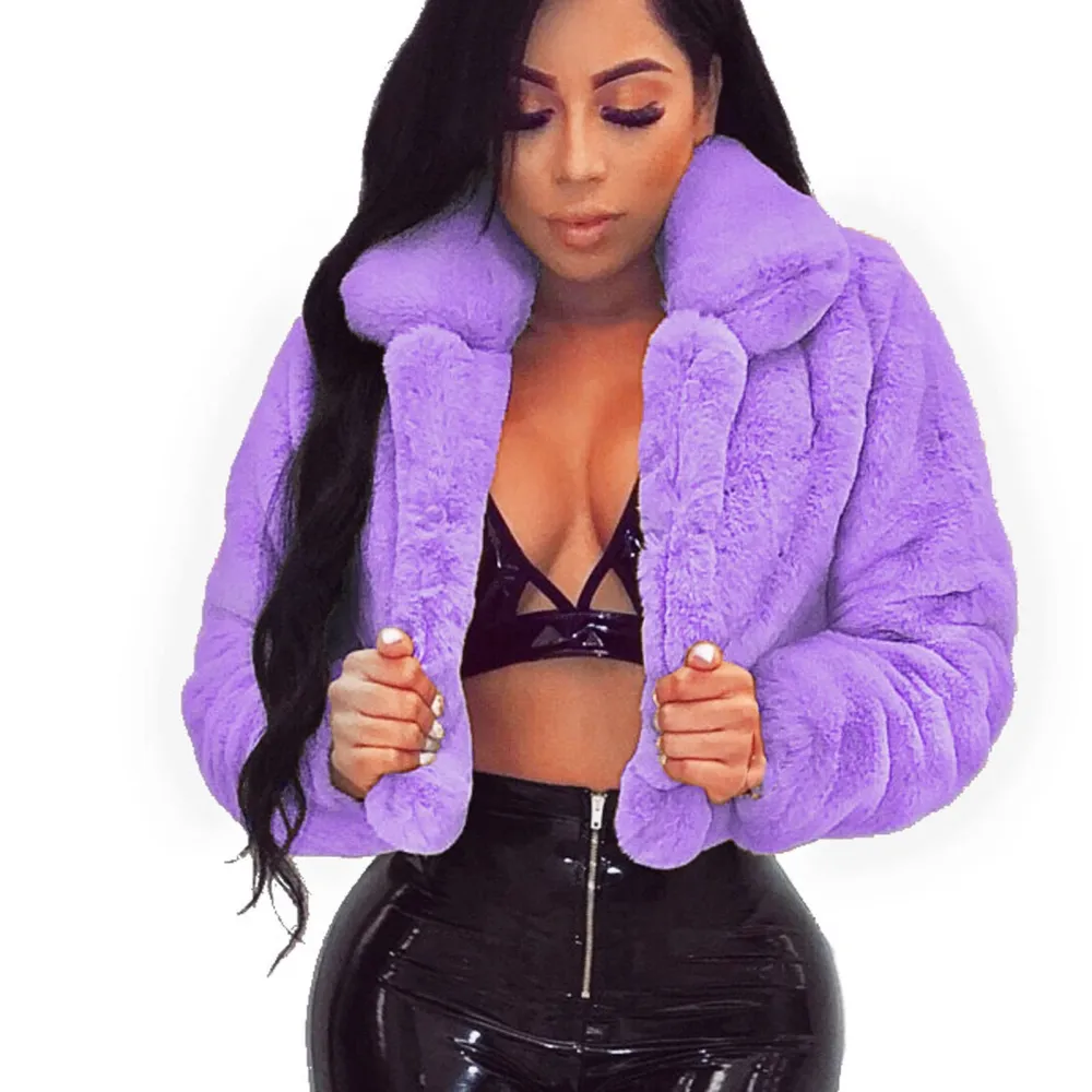 Z3-Purple Faux Fur Coat Women with Hood Cropped Bubble Coats Fleece Short Warm Jackets Plus Size Winter Coats for Women