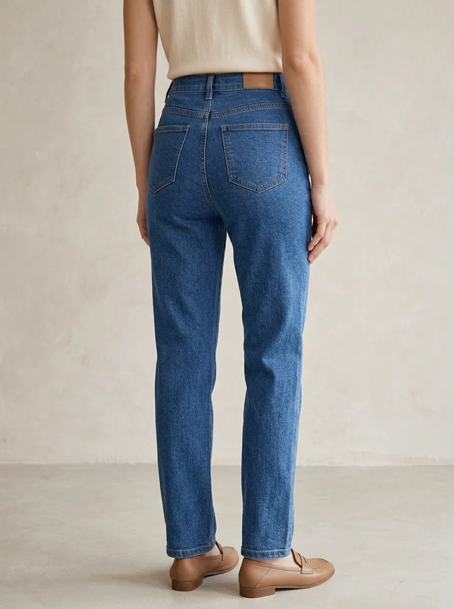 Women's High-Waisted Blue Denim Straight Leg Jeans