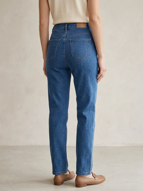 Women's High-Waisted Blue Denim Straight Leg Jeans