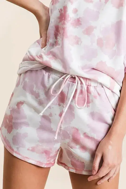 Tie Dye Print Terry Shorts with Side Pockets