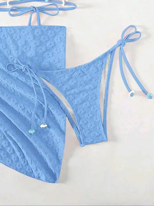Layered Floral Lace Pattern Bikini Swim Set