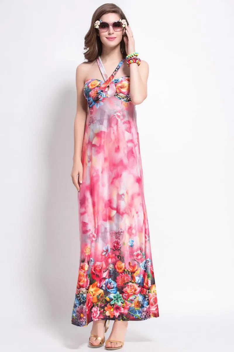 Sexy Printed Sleeveless Bohemia Beach Maxi Dress