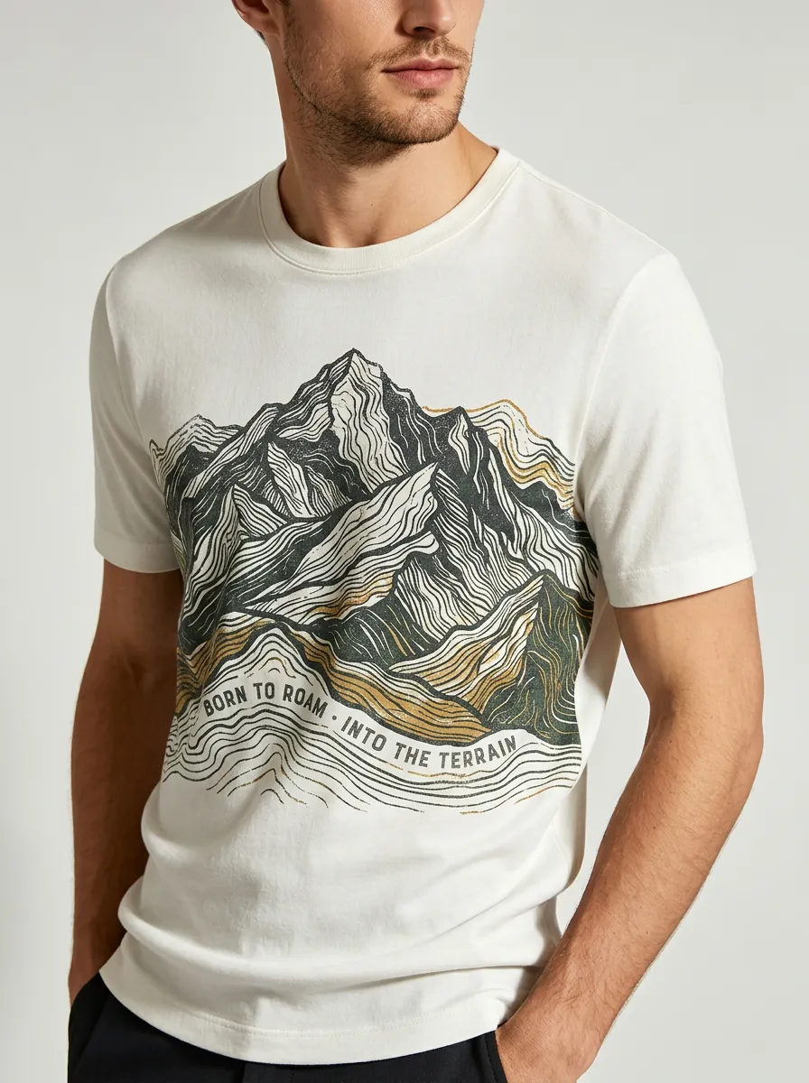 Men's Crewneck Alpine Trail Outdoor Adventure Mountain Born To Roam Graphic T-Shirt