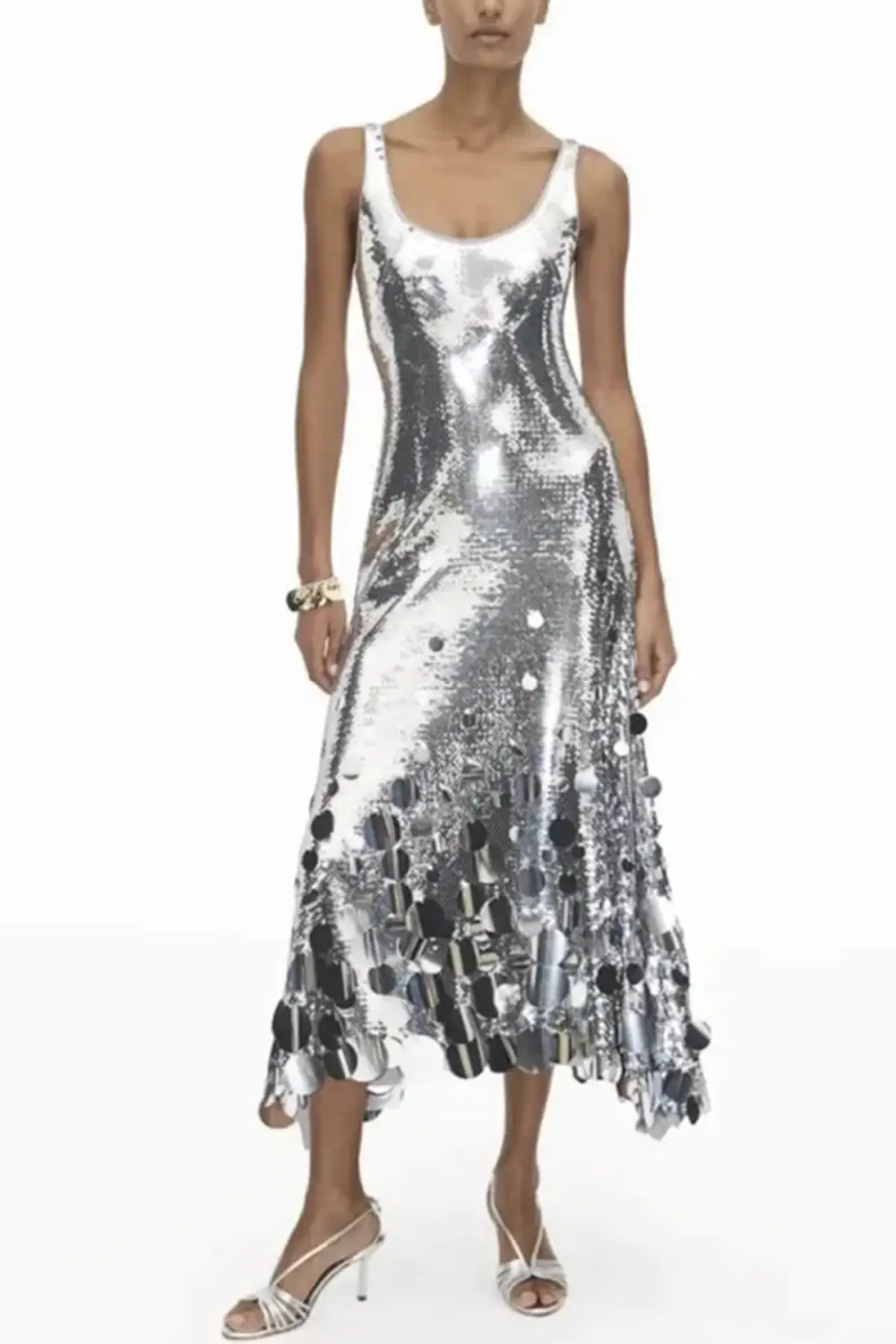 Tips Sequin Irregular Round Maxi Gown