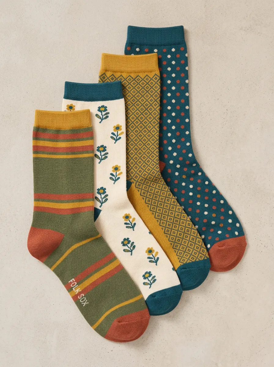 Versatile Geometric Floral Silhouette Women's Four Pair Socks
