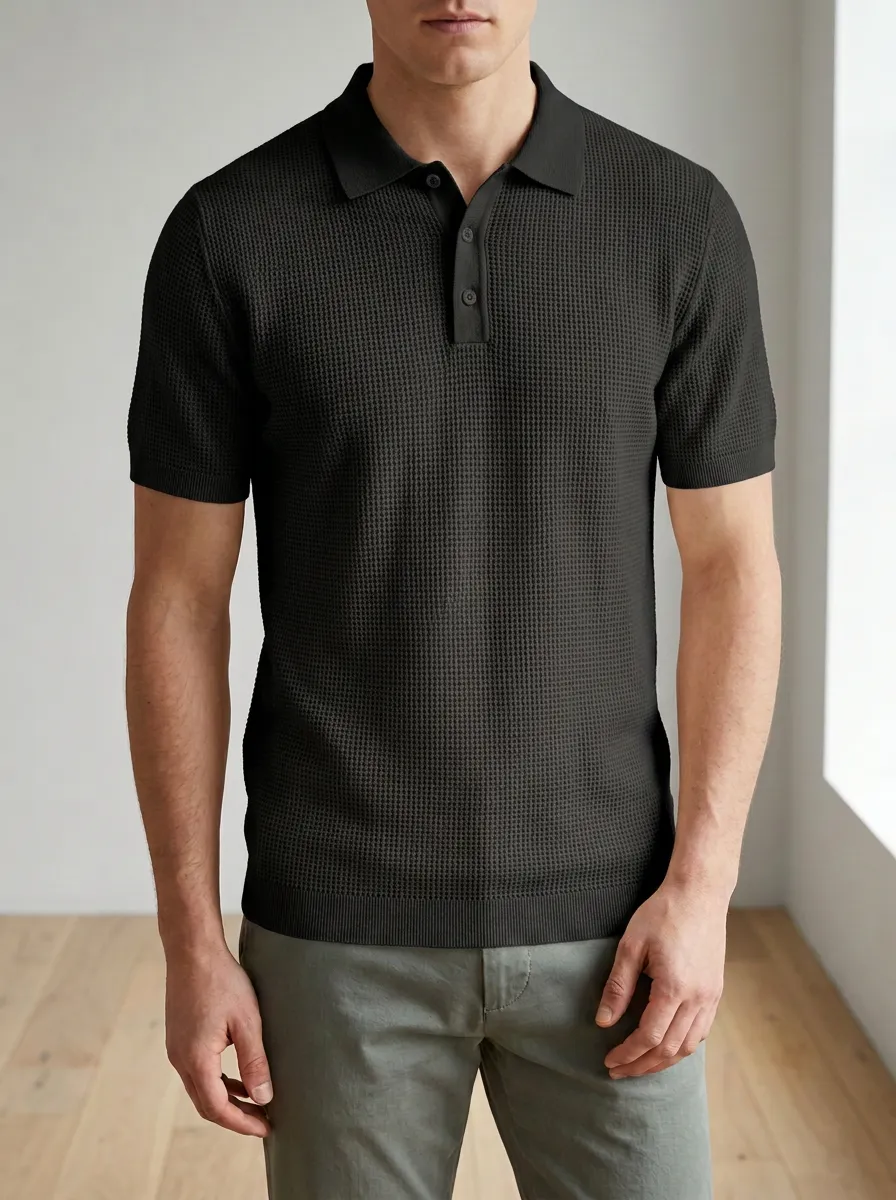 Men's Relaxed Weekend-Ready Waffle Knit Polo Shirt