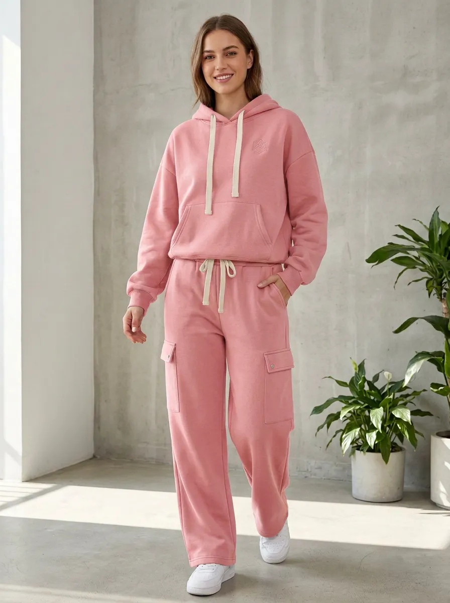 Women's Casual Sporty Minimalist Logo Printed Hoodie Cargo Jogger Set