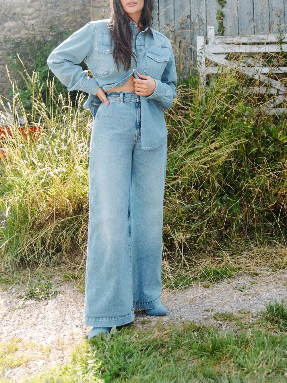 High Waisted Wide Leg Denim Jeans