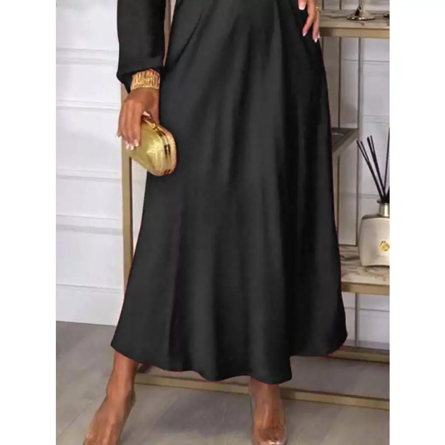 Full Size V-Neck Long Sleeve Midi Dress Plus Size