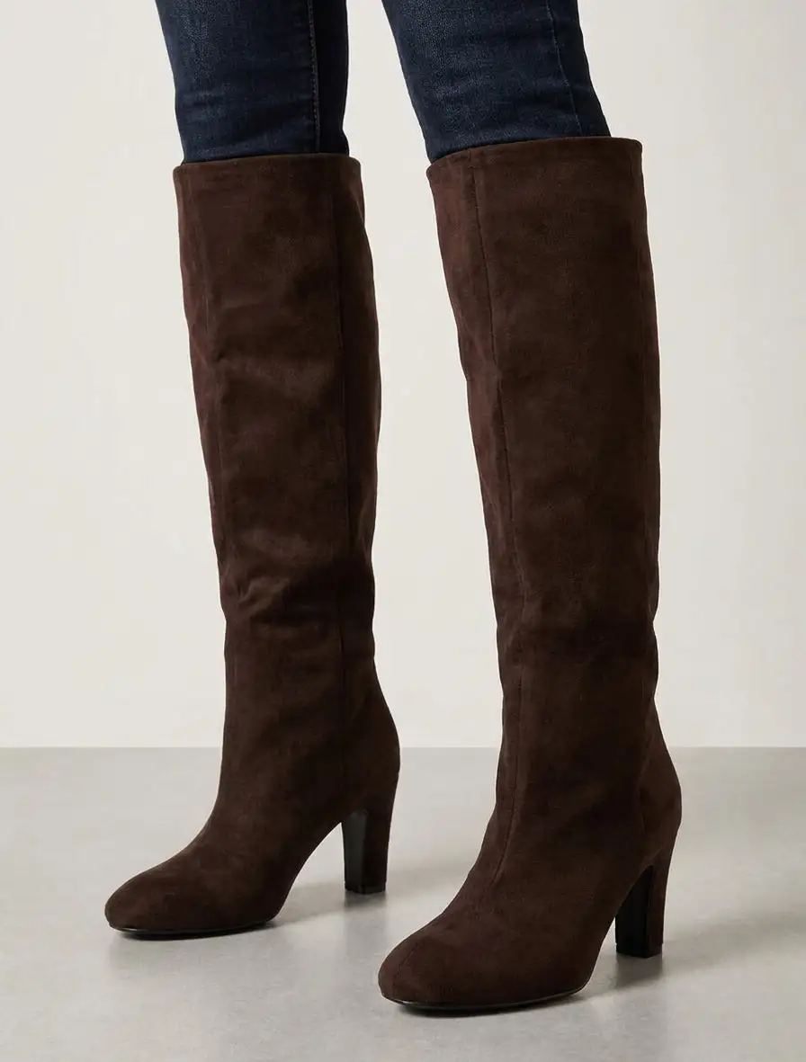 Distinctive Block Heel Faux Suede Knee High Boots