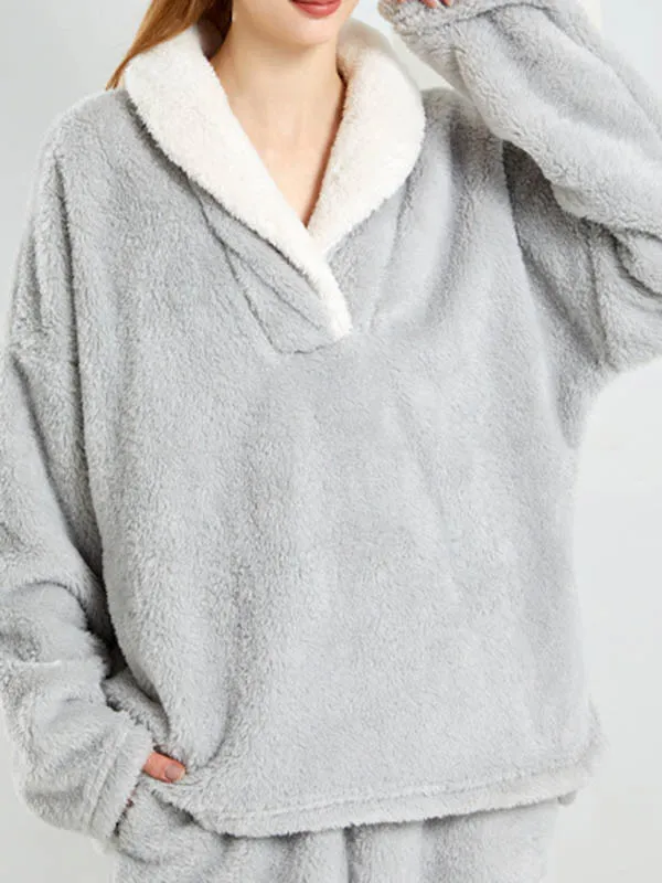 Fleece Panel Detail Pajama Pants Set