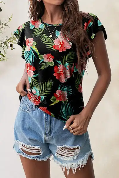 Playful Round-Neck Short-Sleeve Cotton T-Shirt