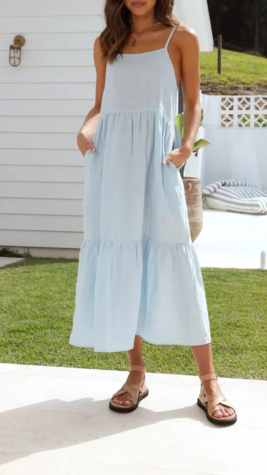 Loose Fluffy Long Suspender Dress