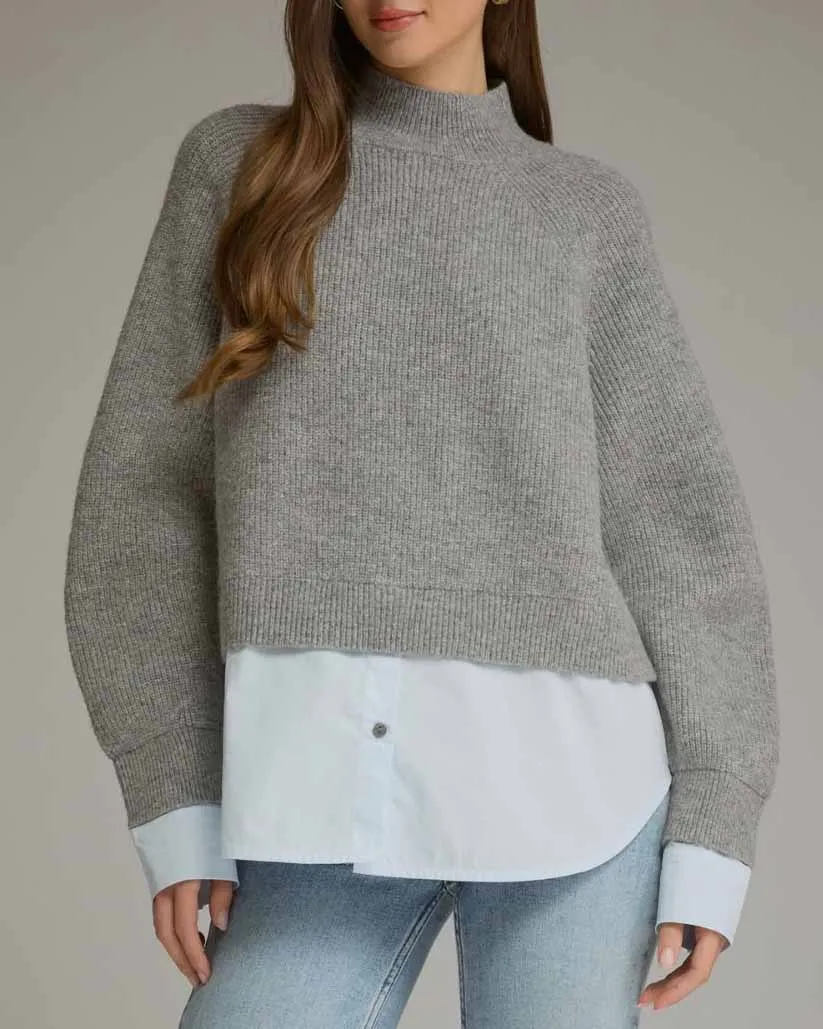 Relaxed Sweater With Layered Shirt Detail
