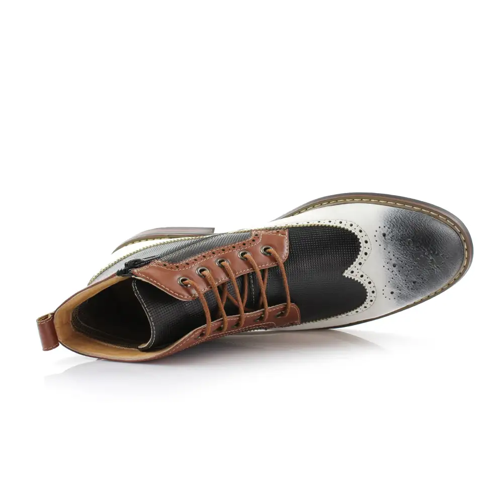 Faux-Leather Embossed Burnished Motorcycle Boots