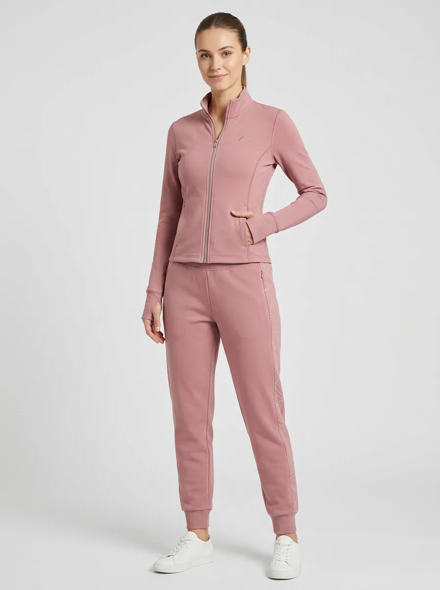 Women's Dusty Rose Geometric Zip-Up Jacket & Jogger Set