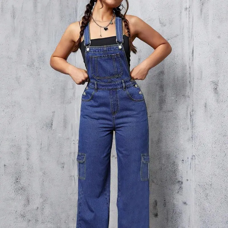 Women's Denim Bib Overalls Casual Adjustable Strap Wide Leg Jean Jumpsuits Loose Fit Long Rompers With jumpsuit Overall Romper Womenswear,Preppy 80s Clothes, Overalls for Women