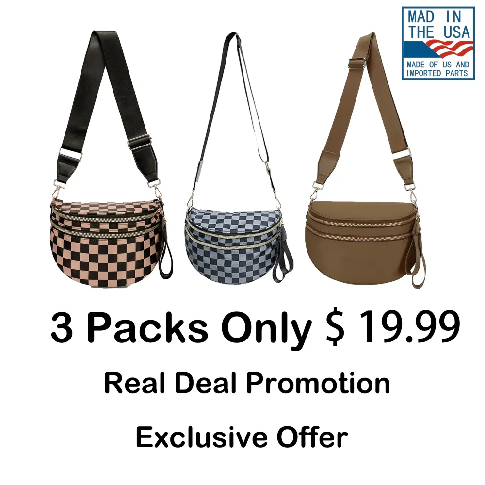 🏷️ 🔥 Clearance Sale – 40% OFF! 🔥 Black & White Checkered Nylon Bum Bag – Plus Size Friendly Fanny Pack | Spacious, Lightweight & Stylish Crossbody Gift for Everyone