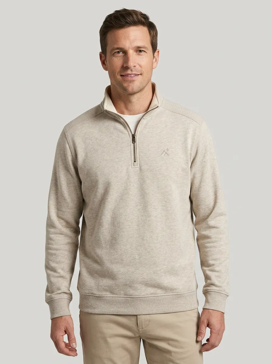 Men's Mountain Textured Embroidered Emblem Quarter-Zip Sweatshirt