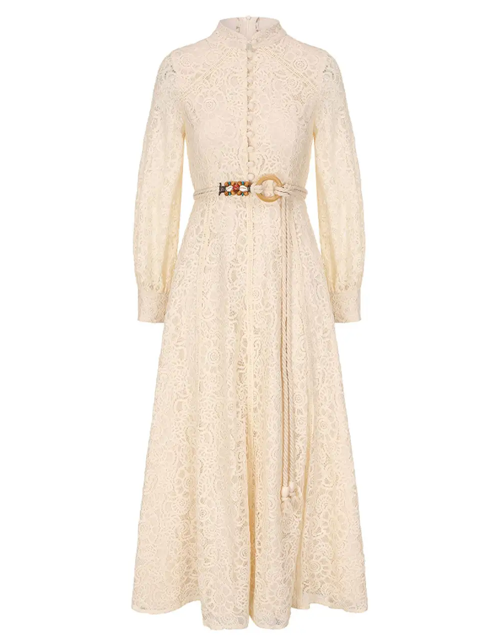 Lace Edwardian Stand Collar Maxi Dress
