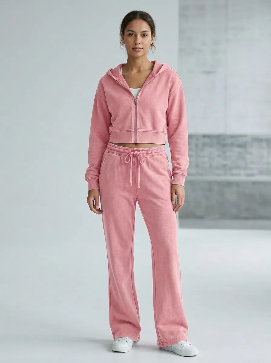 Classic Vintage Washed Washed Style Women's Hoodie And Jogger Set