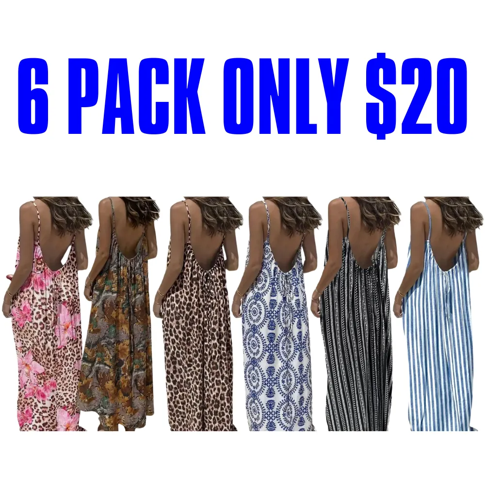 🔥Women's Cotton Linen Backless Loose Dress🔥12-Pack - All Colors Included, Only $30