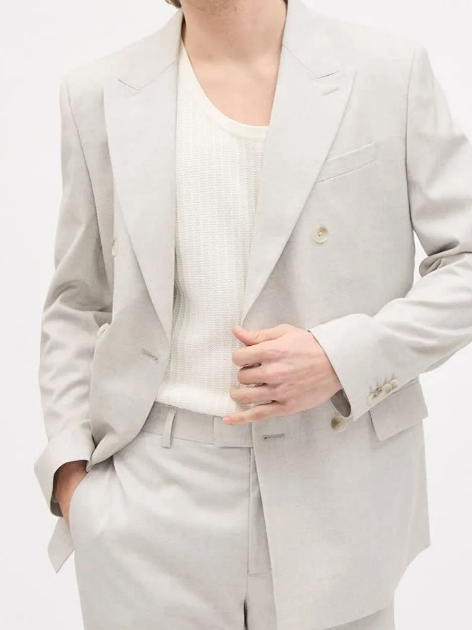 Silver Gray Double Breasted Suit Blazer