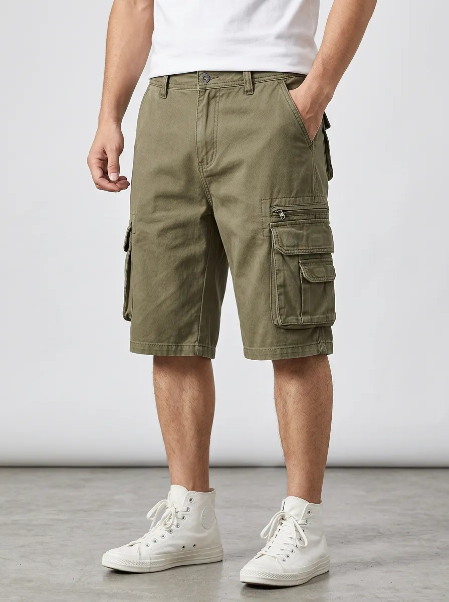 Men's Washed Cotton Utility Cargo Shorts for Trail Outfits for Daily Wear